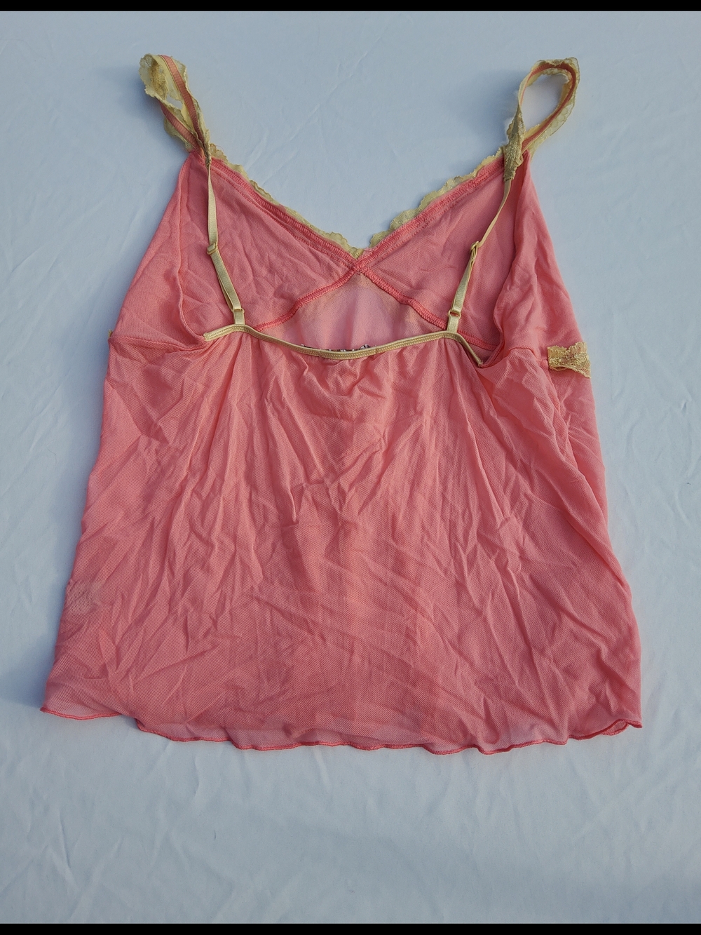 Y2K Old Navy Sheer Lingerie Camisole Tank Top with Gold Lace Bow Trim - Picture 6 of 8